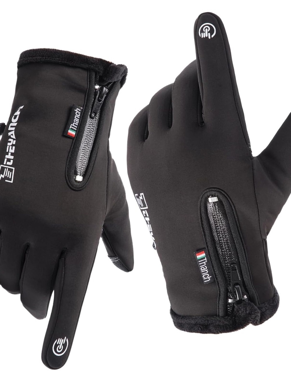 Black Men’s Touchscreen Winter Gloves with Zipper